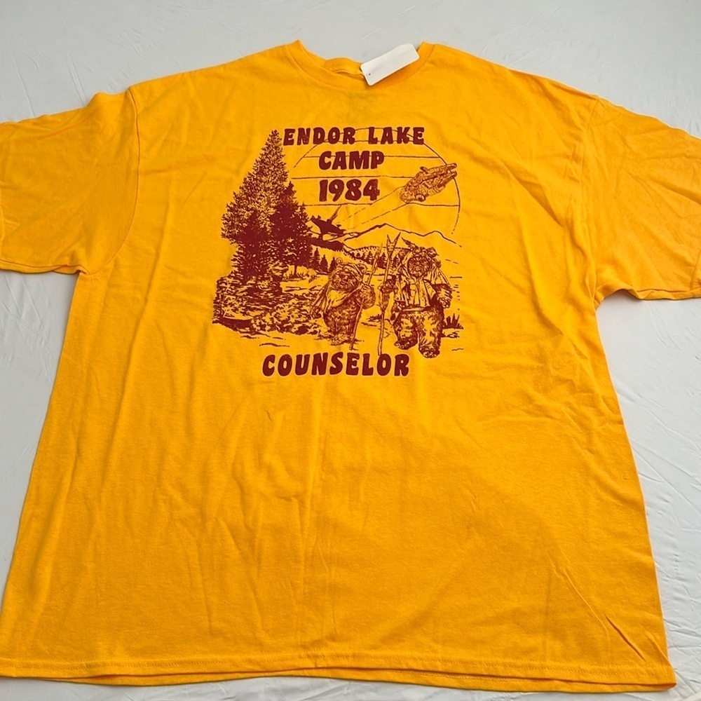 Star Wars Endor Lake Camp gold and red logo short sleeve t-shirt
